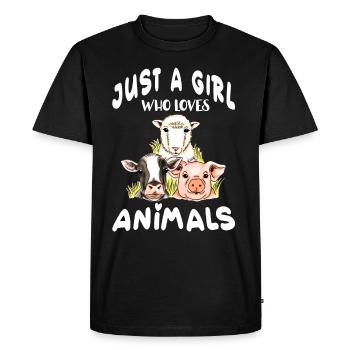 Juste une fille qui aime les animaux. Vache Mouton Cochon - T-shirt Premium bio Homme - noir - Devant - Nico (187cm)