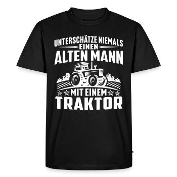 Alten mann mit einem traktor - Männer Premium Bio T-Shirt - Schwarz - Vorne - Nico (187cm)