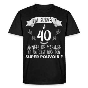 40 ans de mariage Cadeau Humour homme - T-shirt Premium bio Homme - noir - Devant - Nico (187cm)