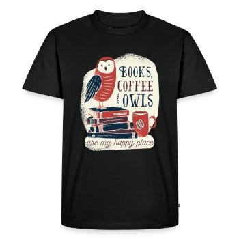 Bücher Kaffee und Eulen - Männer Premium Bio T-Shirt - Schwarz - Vorne - Nico (187cm)
