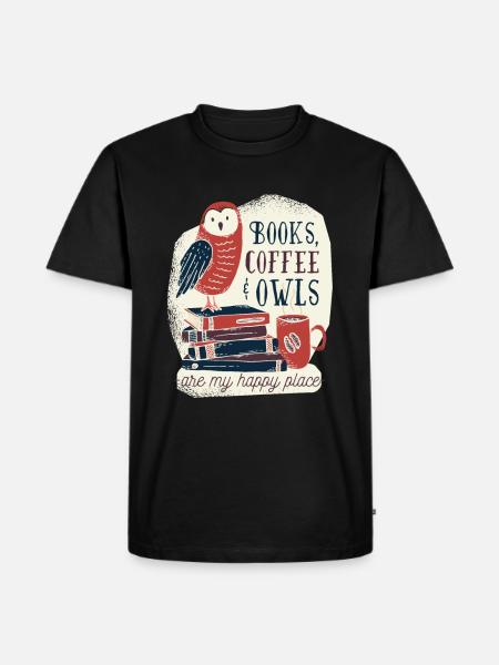 Bücher Kaffee und Eulen - Männer Premium Bio T-Shirt - Schwarz