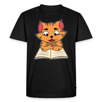 Cat Kitten Book Read Bookworm Gift - Men's Premium Organic T-Shirt - black - Front - Nico (187cm)