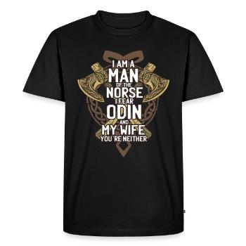 Odin - der Göttervater der Mythologie - Männer Premium Bio T-Shirt - Schwarz - Vorne - Nico (187cm)