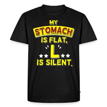 My stomach is flat - Just the « L » is silent - T-shirt Premium bio Homme - noir - Devant - Nico (187cm)