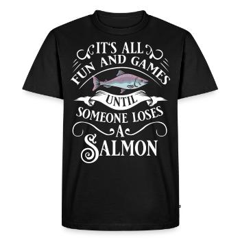 Poisson saumon pêcheur pêcheur pêcheur de l'Atlantique - T-shirt Premium bio Homme - noir - Devant - Nico (187cm)
