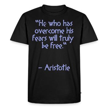 Citation d’Aristote - He who has | Sagesse - T-shirt Premium bio Homme - noir - Devant - Nico (187cm)