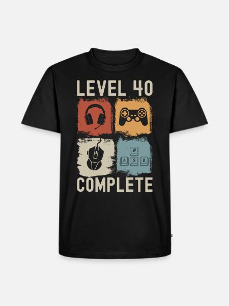 40. Geburtstag Level 40 Complete Gamer 40 Jahre - Männer Premium Bio T-Shirt - Schwarz