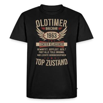 Oldtimer Baujahr 1963 Geboren Jahrgang Geburtstag - Männer Premium Bio T-Shirt - Schwarz - Vorne - Nico (187cm)