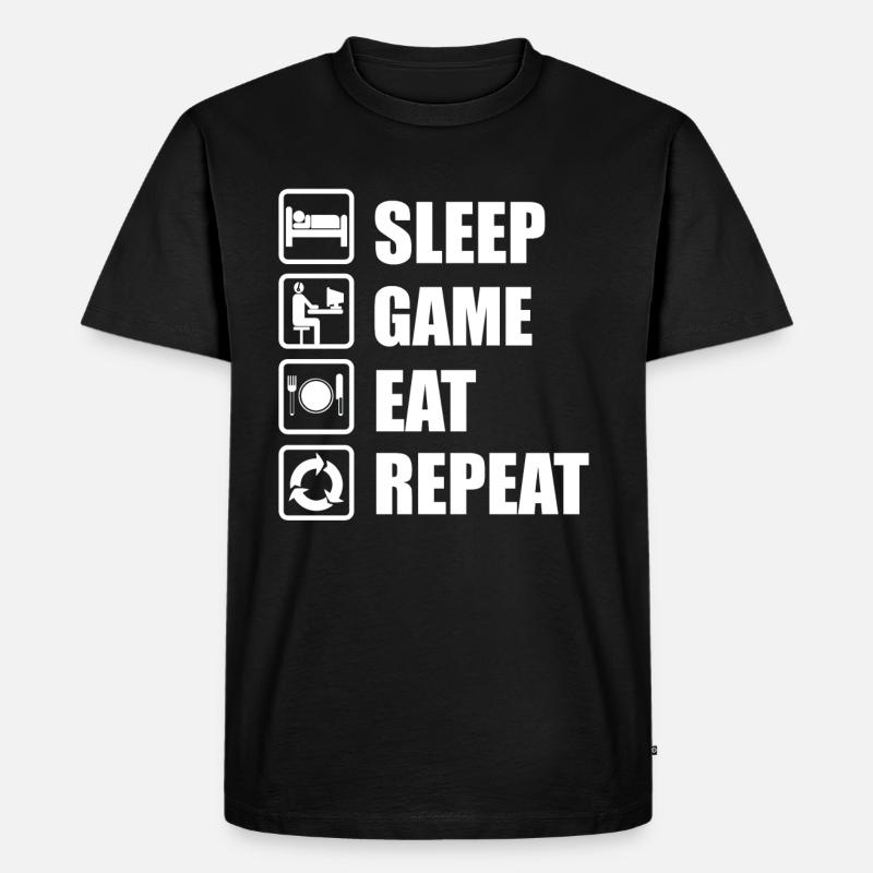Zocken Gamer Eat Repeat Geschenkdee - Männer Premium Bio T-Shirt - Schwarz