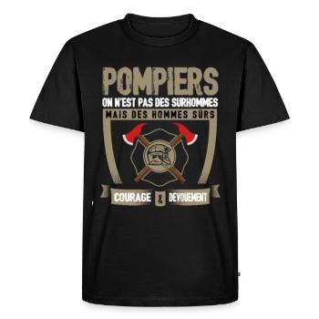 BEST SELLER POMPIER ON N'EST PAS DES SURHOMMES - T-shirt Premium bio Homme - noir - Devant - Nico (187cm)