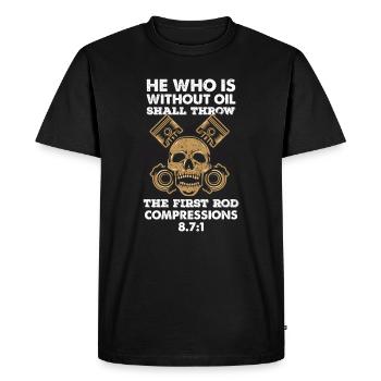 Qui n’a pas d’huile... - T-shirt Premium bio Homme - noir - Devant - Nico (187cm)