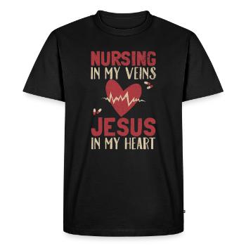 Infirmière - T-shirt Premium bio Homme - noir - Devant - Nico (187cm)