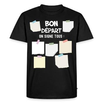 Collègue. Humour Bon départ cadeau collègue - T-shirt Premium bio Homme - noir - Devant - Nico (187cm)