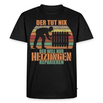 Il ne fait rien, il veut juste réparer le chauffage - T-shirt Premium bio Homme - noir - Devant - Nico (187cm)
