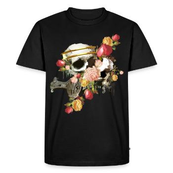Crâne avec des fleurs - T-shirt Premium bio Homme - noir - Devant - Nico (187cm)