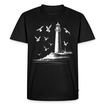 Leuchturm Möwe Hafen Moin Meer See - Männer Premium Bio T-Shirt - Schwarz - Vorne - Nico (187cm)