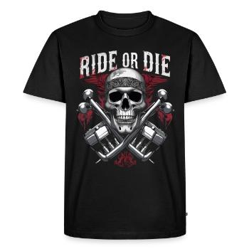 Moto Skull Ride ou Die Biker Chopper Rock - T-shirt Premium bio Homme - noir - Devant - Nico (187cm)