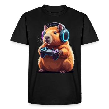 Gamer Hamster Controller Gaming Play - Men's Premium Organic T-Shirt - black - Front - Nico (187cm)