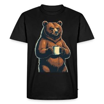 Grim Bear Tasse à café Ours Café Fatigué - T-shirt Premium bio Homme - noir - Devant - Nico (187cm)