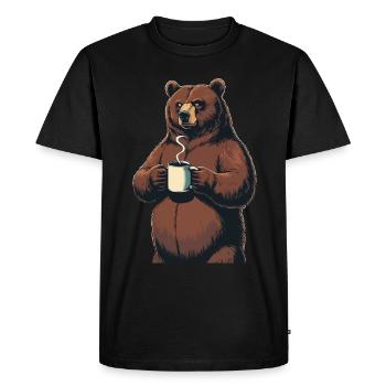 Grim Bear Tasse à café Ours Café Fatigué - T-shirt Premium bio Homme - noir - Devant - Nico (187cm)