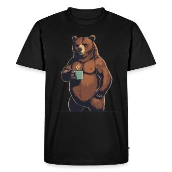 Grim Bear Tasse à café Ours Café Fatigué - T-shirt Premium bio Homme - noir - Devant - Nico (187cm)