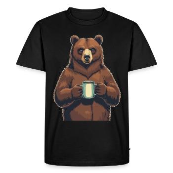 Grim Bear Tasse à café Ours Café Fatigué - T-shirt Premium bio Homme - noir - Devant - Nico (187cm)