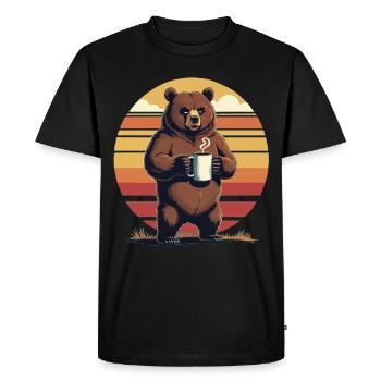 Grim Bear Tasse à café Ours Café Fatigué - T-shirt Premium bio Homme - noir - Devant - Nico (187cm)