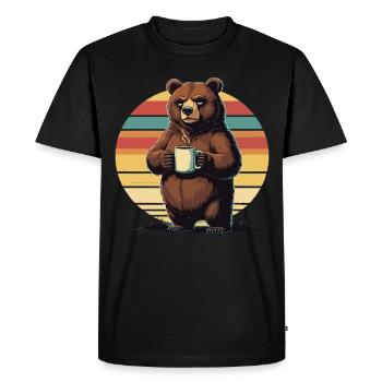 Grim Bear Tasse à café Ours Café Fatigué - T-shirt Premium bio Homme - noir - Devant - Nico (187cm)