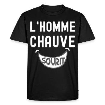 Homme chauve sourit 2.png - T-shirt Premium bio Homme - noir - Devant - Nico (187cm)