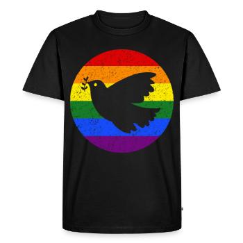 Drapeau de la Paix Colombe arc-en-ciel de la Paix Ukraine - T-shirt Premium bio Homme - noir - Devant - Nico (187cm)