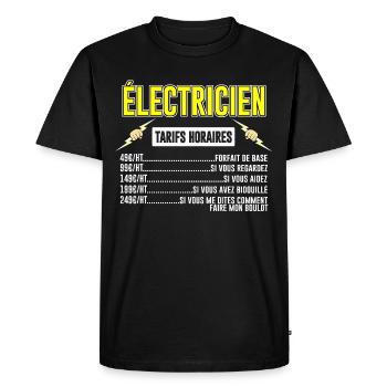 Électricien Tarifs Horaires - T-shirt Premium bio Homme - noir - Devant - Nico (187cm)