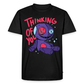 Halloween Voodoo Doll with Saying Thinking Of You - Men's Premium Organic T-Shirt - black - Front - Nico (187cm)