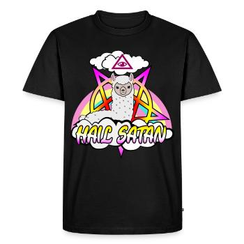 hail satan avec le lama alpaka diable étoile oeil - T-shirt Premium bio Homme - noir - Devant - Nico (187cm)