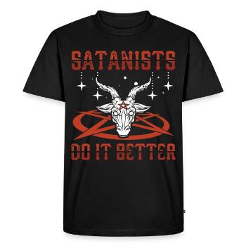 Les satanistes font mieux | Satanisme Cadeaux - T-shirt Premium bio Homme - noir - Devant - Nico (187cm)