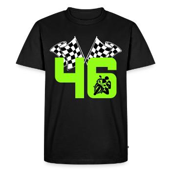 Moto numéro 46 Drapeaux de course Motorsport - T-shirt Premium bio Homme - noir - Devant - Nico (187cm)