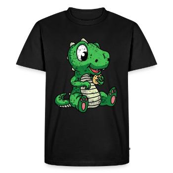 Small Dino with a Biscuit Retro Vintage - Men's Premium Organic T-Shirt - black - Front - Nico (187cm)