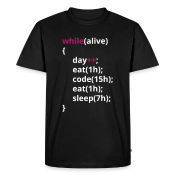 Programmers eat code sleeping funny PHP - Men's Premium Organic T-Shirt - black - Front - Nico (187cm)