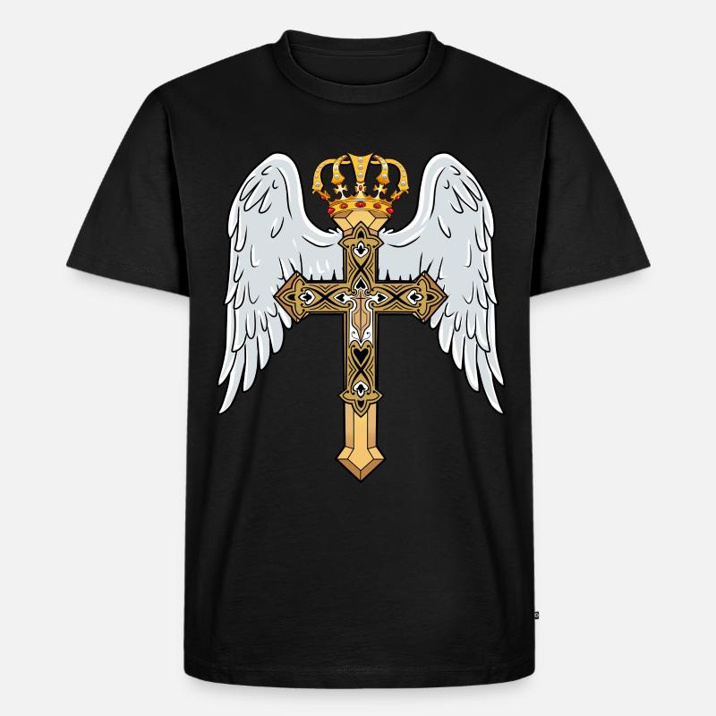 Himmlisches Kreuz mit Krone - Männer Premium Bio T-Shirt - Schwarz
