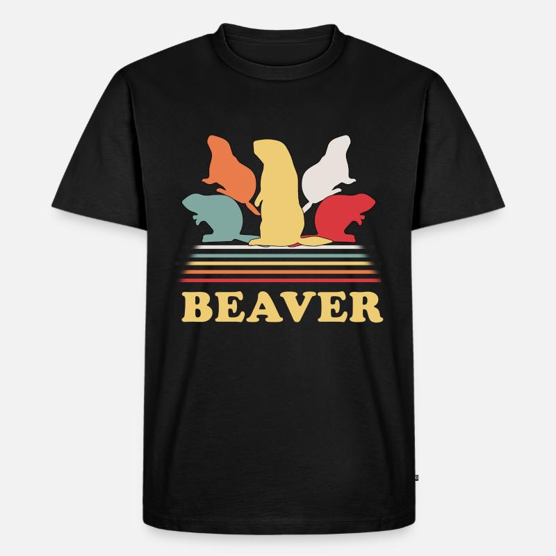 Biber Retro - Männer Premium Bio T-Shirt - Schwarz
