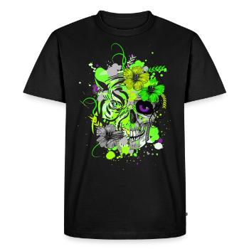 Tiger Skull Neon Colors Psy Goa Trance Techno - Men's Premium Organic T-Shirt - black - Front - Nico (187cm)