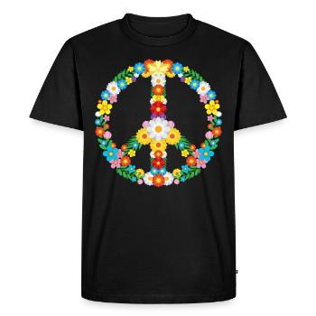 Peace Freedom Love Produkt 70er Jahre 60er Jahre Hippie-Blumen - Männer Premium Bio T-Shirt - Schwarz - Vorne - Nico (187cm)