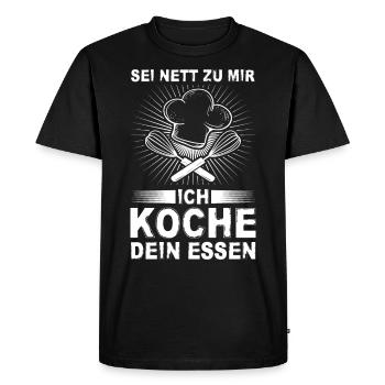 Lustiges Koch Geschenk ICH KOCHE DEIN ESSEN - Männer Premium Bio T-Shirt - Schwarz - Vorne - Nico (187cm)