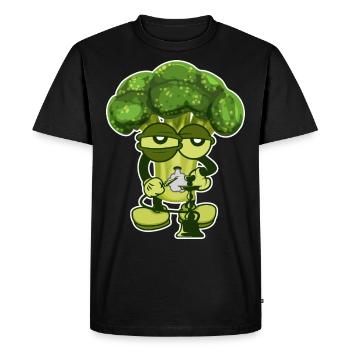 Le brocoli fume un chicha narguilé - T-shirt Premium bio Homme - noir - Devant - Nico (187cm)