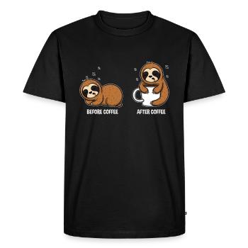 Before Coffe After Coffee Cute sloths - Men's Premium Organic T-Shirt - black - Front - Nico (187cm)