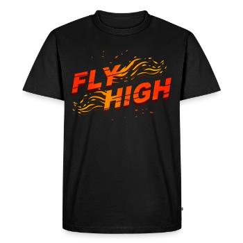 VOLER HAUT. La motivation. Polices en feu. - T-shirt Premium bio Homme - noir - Devant - Nico (187cm)