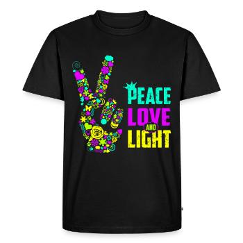 Peace Love Light Hand Signal Peace Symbol Neon - Men's Premium Organic T-Shirt - black - Front - Nico (187cm)