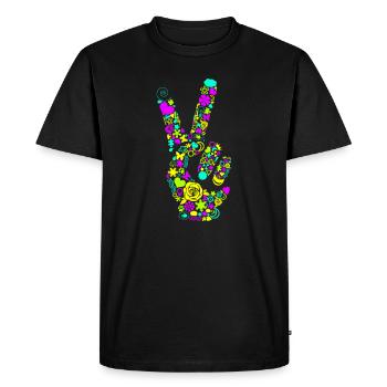 Peace Main levée Paix Symbole de paix Neon - T-shirt Premium bio Homme - noir - Devant - Nico (187cm)