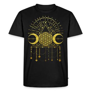 Flower of life shaman geometry icon gold - Men's Premium Organic T-Shirt - black - Front - Nico (187cm)