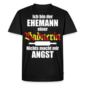 Lustiger Spruch für Ehemänner | Baden Badenerin - Männer Premium Bio T-Shirt - Schwarz - Vorne - Nico (187cm)