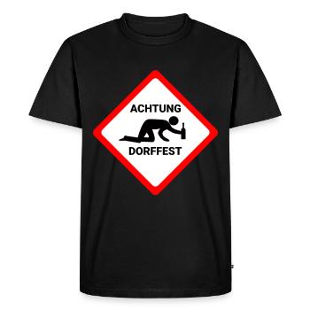 Attention fête du village attention drôle warnschild fête - T-shirt Premium bio Homme - noir - Devant - Nico (187cm)